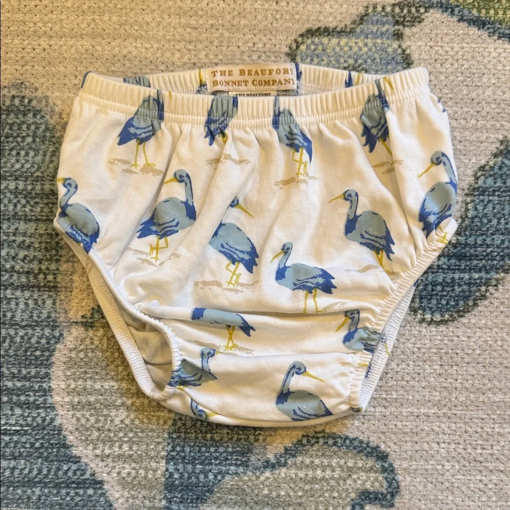 The Beaufort Bonnet Company Cream and Blue Bird Print Diaper Cover